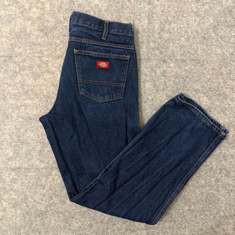 Dickies Mens Straight Leg Jeans Dark Wash Blue Denim 34x32
